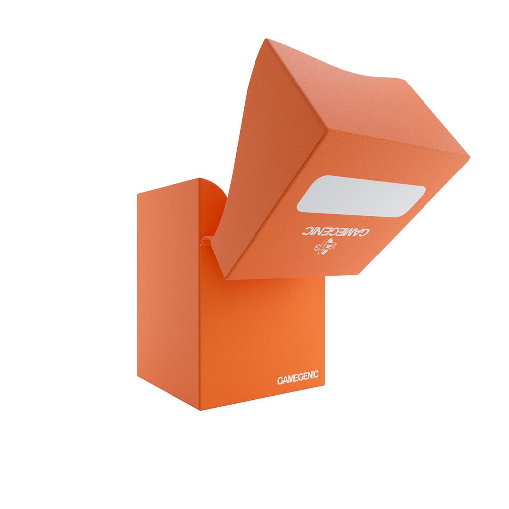 Gamegenic Deck Holder 100+ in orange, designed for storing and protecting trading cards securely.