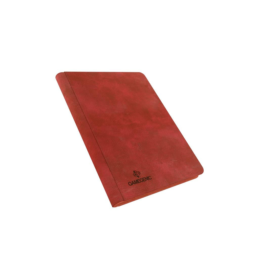 Red zip-up album by Gamegenic featuring 18 pockets for storing trading cards securely. Durable and stylish design.