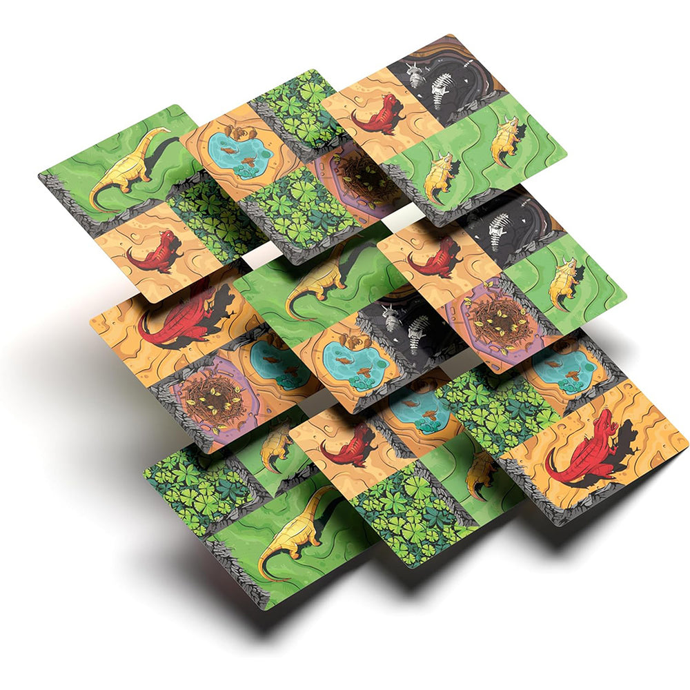 Colorful game cards from Chomp arranged in a dynamic, layered pattern, featuring playful animal illustrations and vibrant backgrounds.