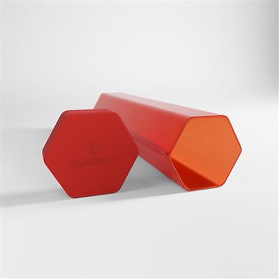 Red Gamegenic Playmat Tube with a hexagonal design, ideal for storing and transporting gaming playmats securely.