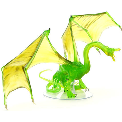 Premium adult emerald dragon figure from Dungeons & Dragons, featuring translucent green body and large yellow wings.