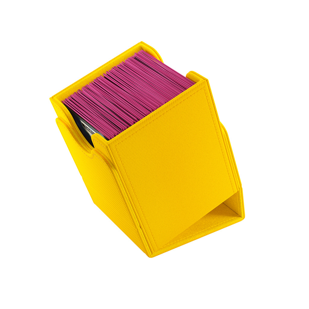 Gamegenic Deck Box Squire 100+ XL in yellow, designed to hold over 100 trading cards securely and stylishly.