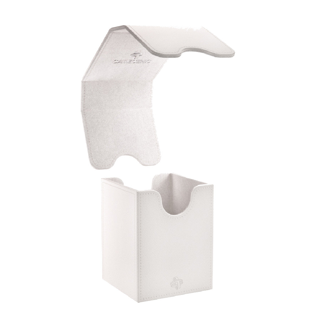 White Gamegenic Deck Box: Squire 100+ XL with an open lid, designed for storing trading cards securely.
