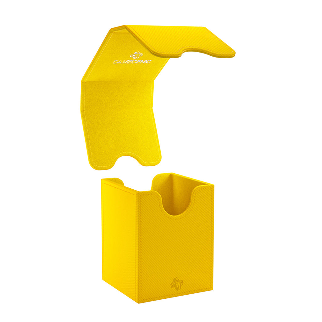 Gamegenic Deck Box Squire 100+ XL in yellow, featuring a sturdy design with a flip-top lid for card storage.