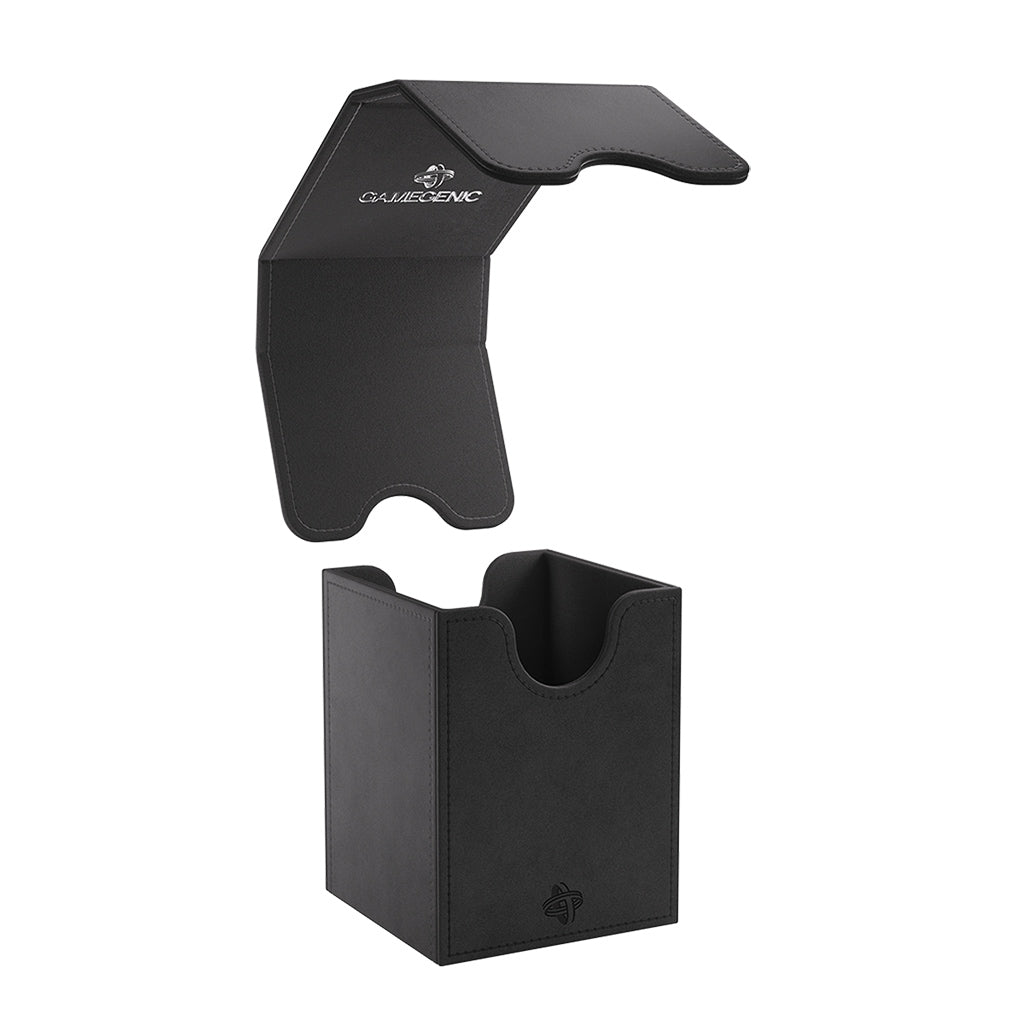 Gamegenic Deck Box Squire 100+ XL in black, featuring an open lid and a sleek, sturdy design for card storage.