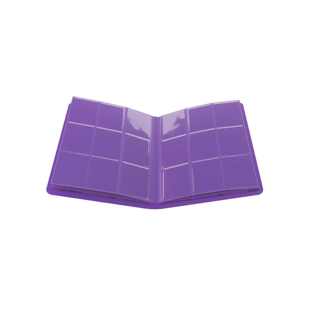 Gamegenic Casual 18-Pocket Album in purple, featuring an open layout with clear pockets for card storage.
