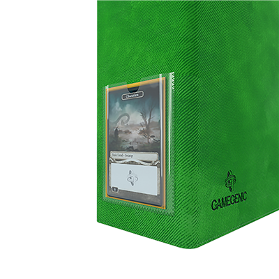 Gamegenic Prime Ring-Binder in green, featuring a transparent pocket for card display and textured cover design.