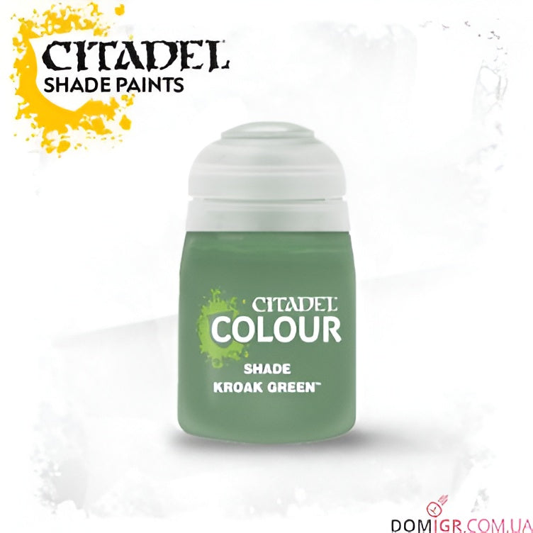 Citadel Shade paint in Kroak Green, 18ml bottle, ideal for enhancing details on miniatures and models.
