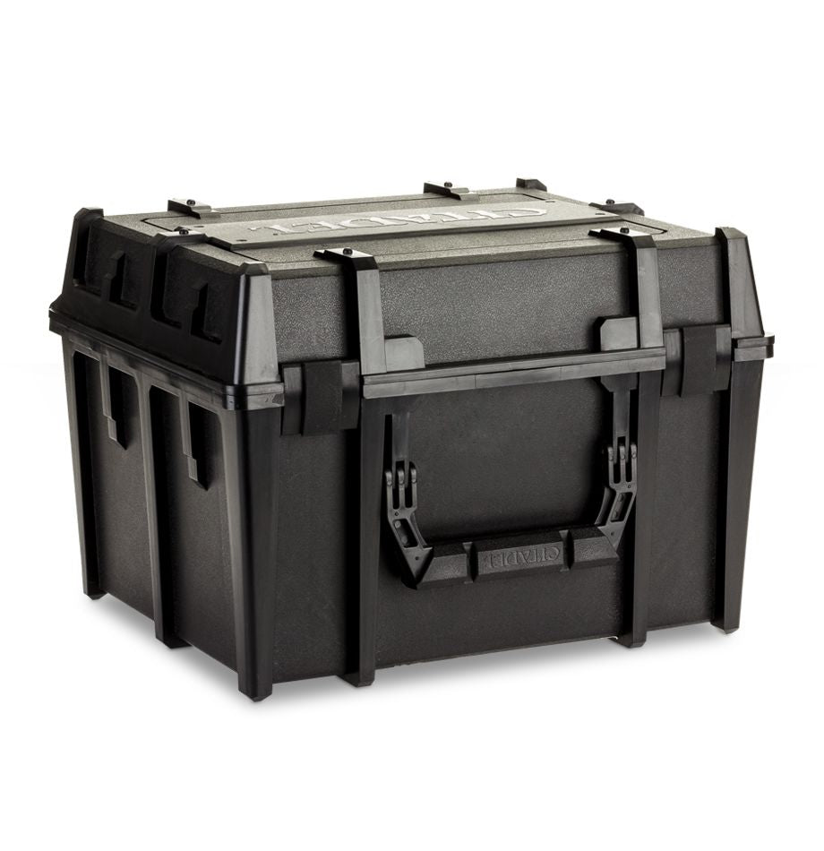 Durable black Citadel Crusade Figure Case designed for safely transporting and storing miniatures and gaming accessories.