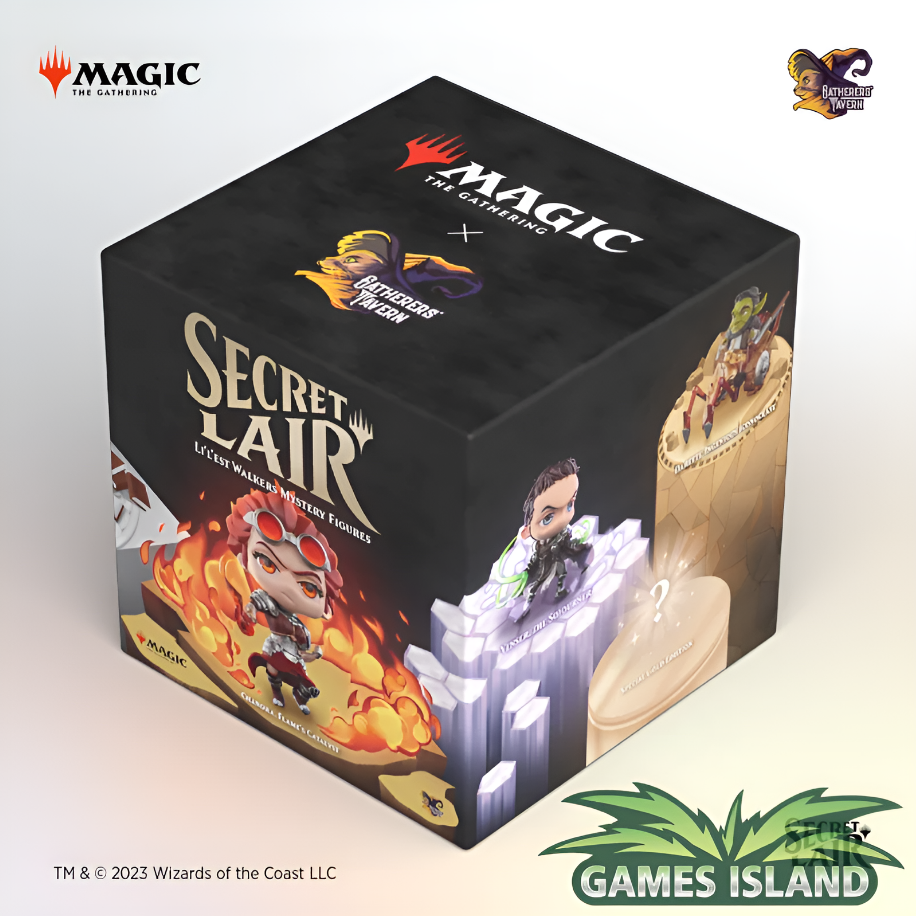 Mystery box for Gatherers' Tavern featuring a complete set of 5 Lil'Walkers figures from Magic the Gathering.