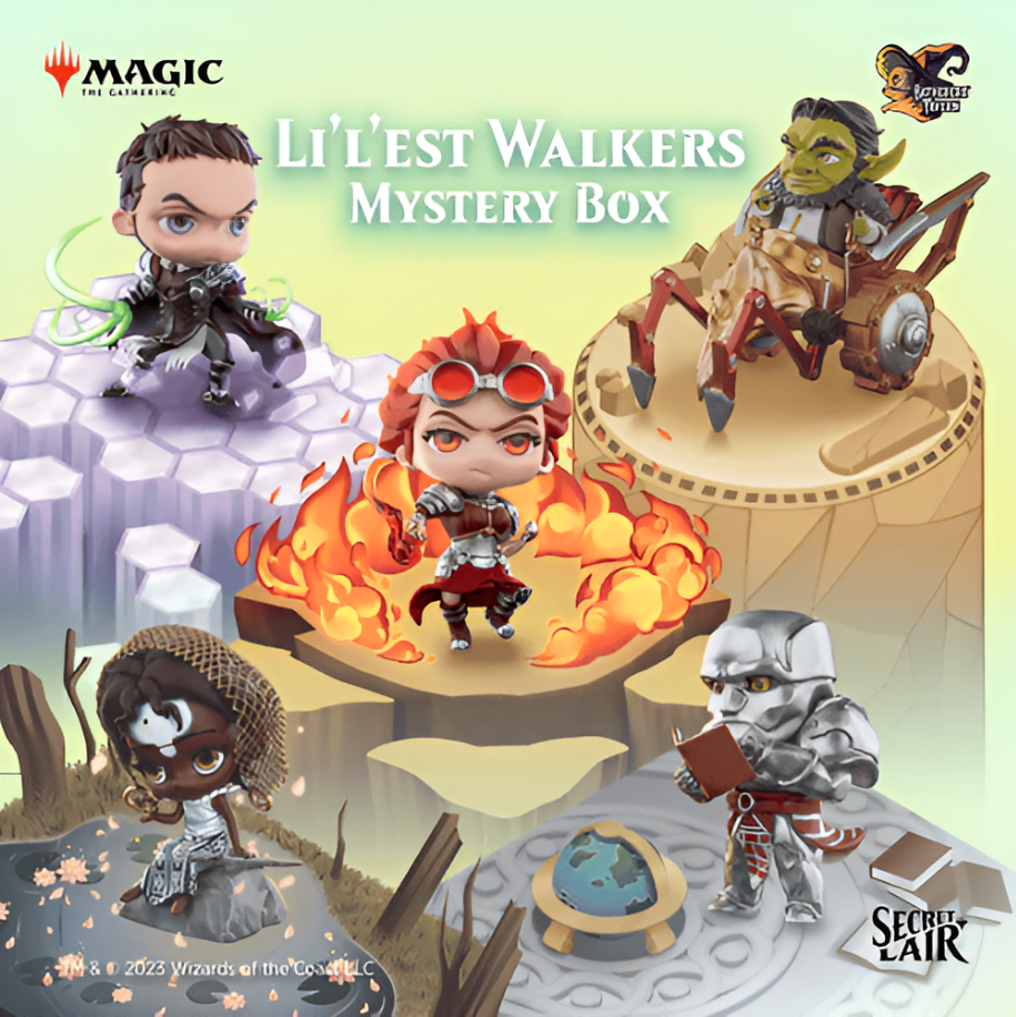 Mystery box featuring five unique Lil'Walkers figures from Magic the Gathering, showcasing diverse characters and designs.