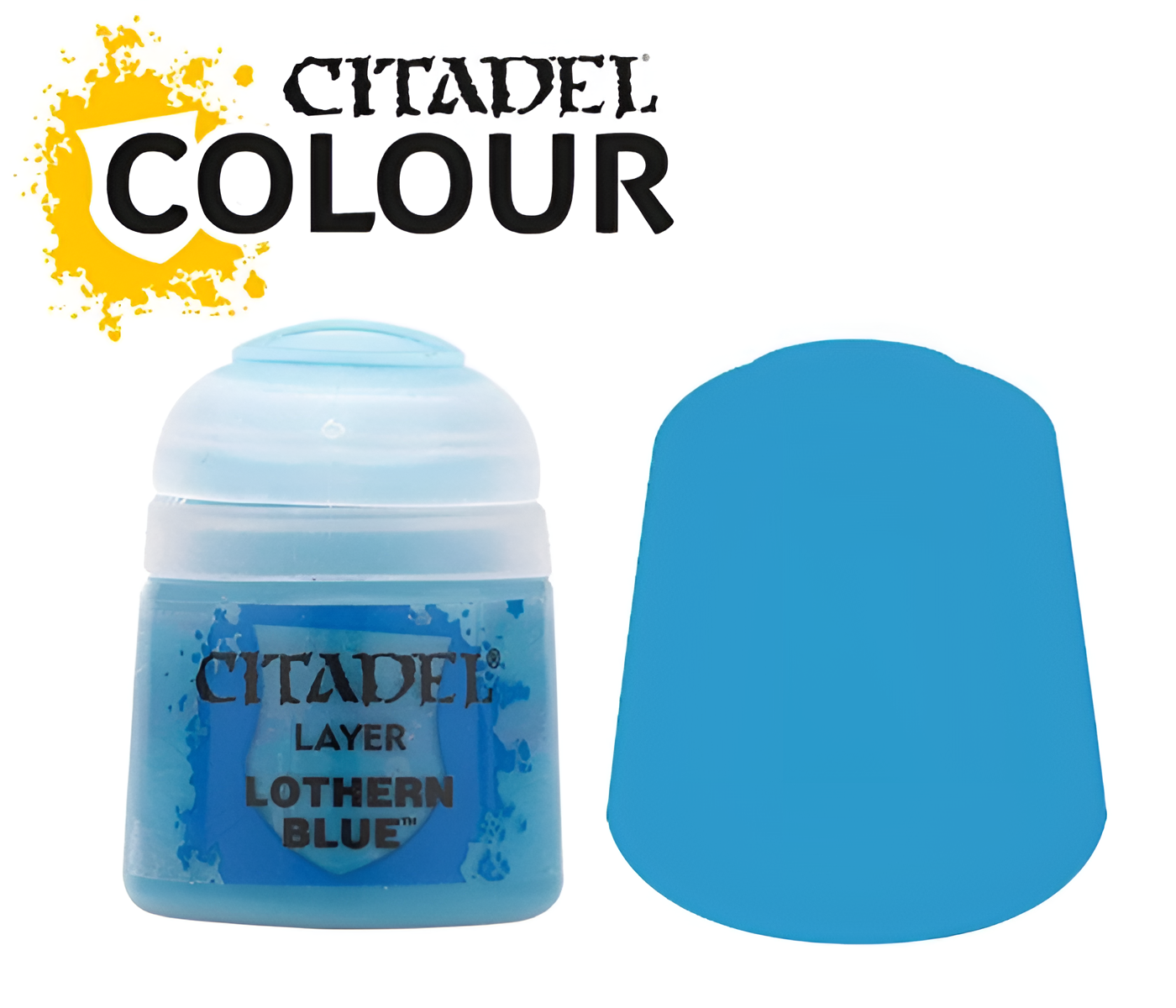 Citadel Layer Lothern Blue paint pot with a vibrant blue color swatch, ideal for miniature painting and detailing.