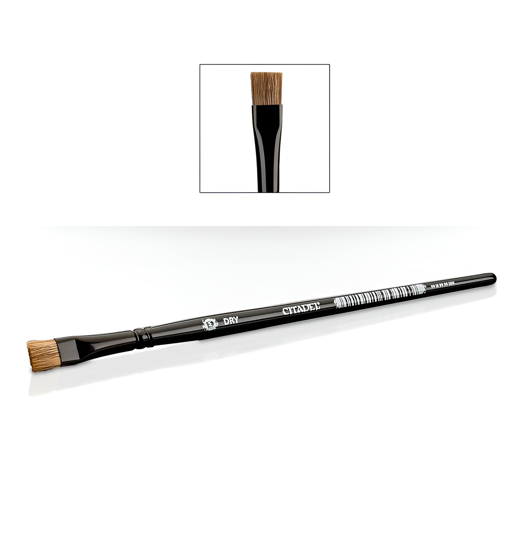 Medium dry brush from Citadel Tools featuring a flat, wide bristle head for precise painting and detailing.