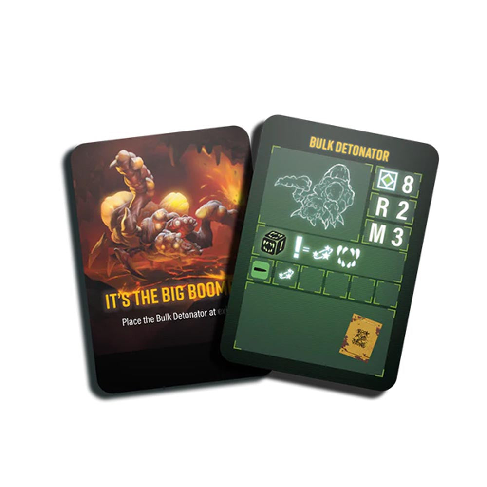 Deep Rock Galactic Bulk Detonator miniature expansion featuring a detailed character card and gameplay instructions.