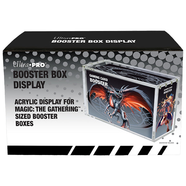 Acrylic display holder for Magic: The Gathering booster boxes, featuring a sleek design and protective features.