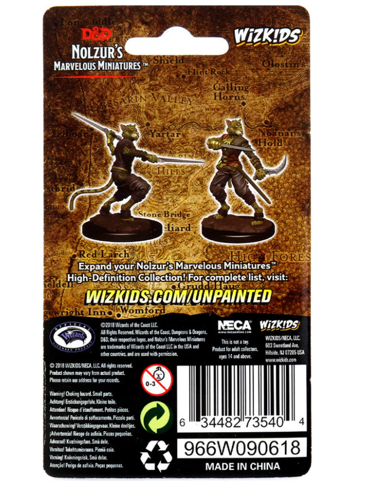 Unpainted miniatures of a male Tabaxi rogue for Dungeons & Dragons, showcasing detailed features and poses.