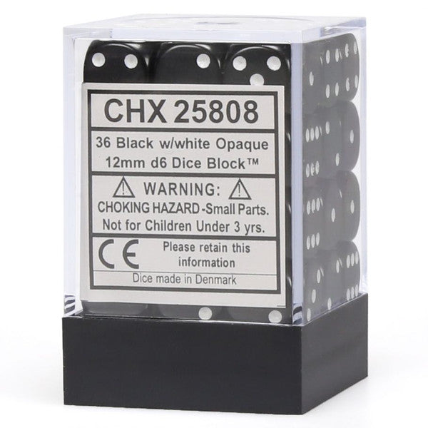 Chessex: d6 Dice 12mm Opaque Black/White (36)