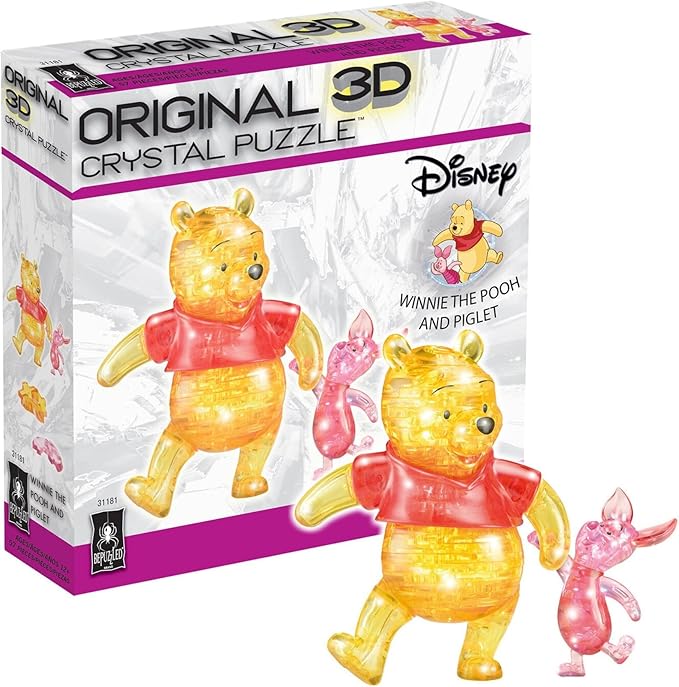 3D crystal puzzle featuring Winnie the Pooh and Piglet, showcasing vibrant colors and intricate design in a deluxe edition.
