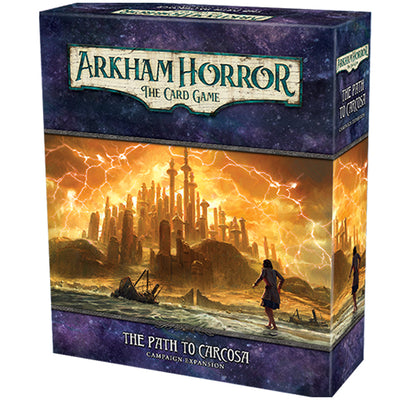 Arkham Horror LCG The Path to Carcosa Campaign Expansion box featuring eerie artwork of a stormy landscape and ruins.