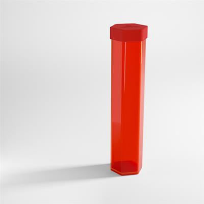 Red hexagonal playmat tube by Gamegenic, designed for storing and protecting gaming playmats.