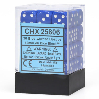 Chessex: d6 Dice 12mm Opaque Blue/White (36)