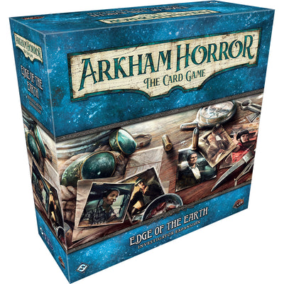 Arkham Horror LCG Edge of the Earth Investigator Expansion box featuring eerie artwork and game components.