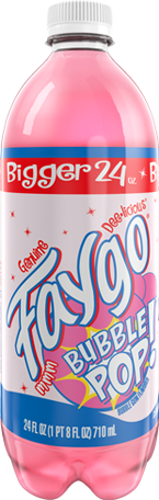 Faygo Bubble Pop soda in a 24oz bottle, featuring bright pink color and playful design with bold text.