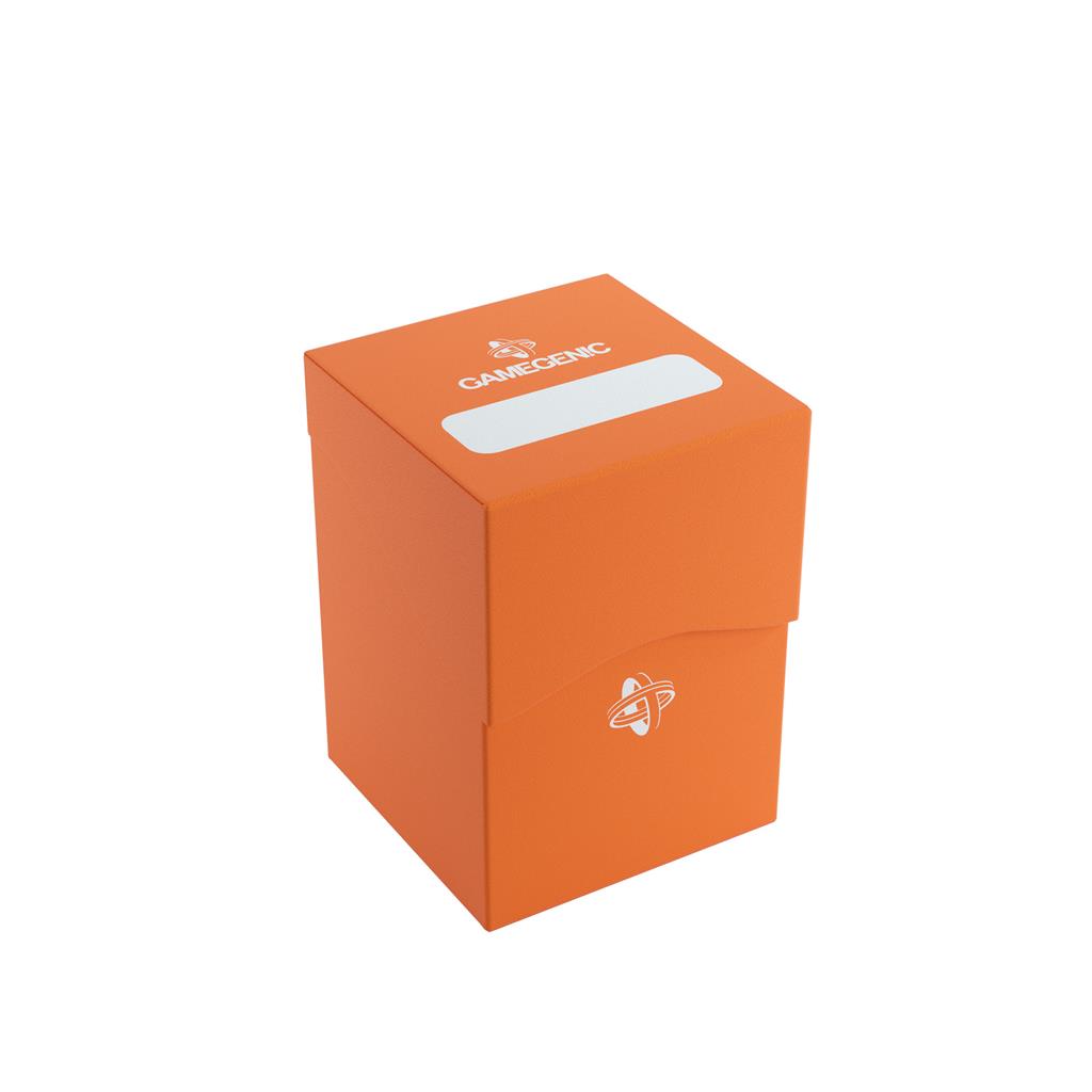 Gamegenic Deck Holder 100+ in orange, designed for storing and protecting trading cards with a sleek, minimalist design.