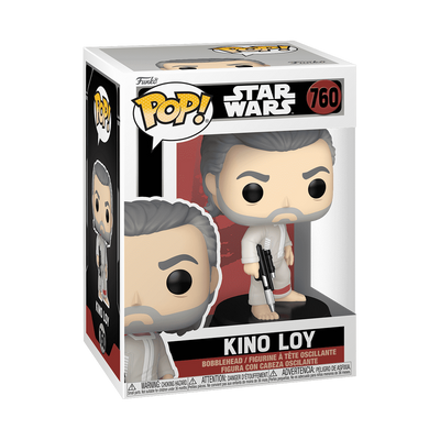 Funko Pop! figure of Kino Loy from Star Wars, featuring a stylized character with a blaster and white outfit in packaging.