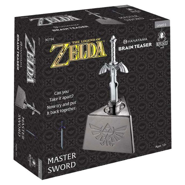 Hanayama Zelda Master Sword Level 6 puzzle box featuring the iconic sword design and intricate details for collectors.