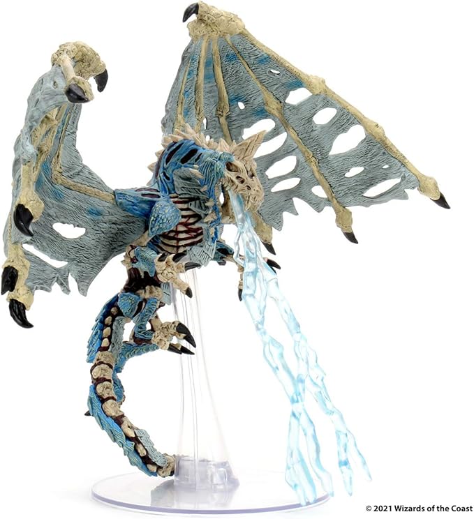 Premium Boneyard Blue Dracolich miniature from Dungeons & Dragons, featuring skeletal wings and icy breath effect.