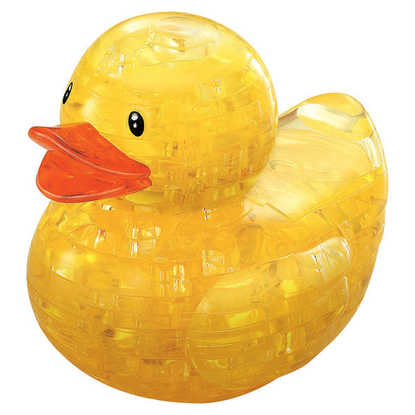 3D crystal puzzle of a yellow rubber duck, featuring interlocking transparent pieces for a fun challenge.