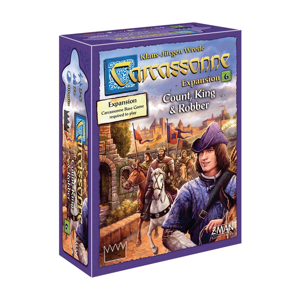Carcassonne Expansion 6: Count, King and Robber box featuring artwork of characters and landscapes from the game.
