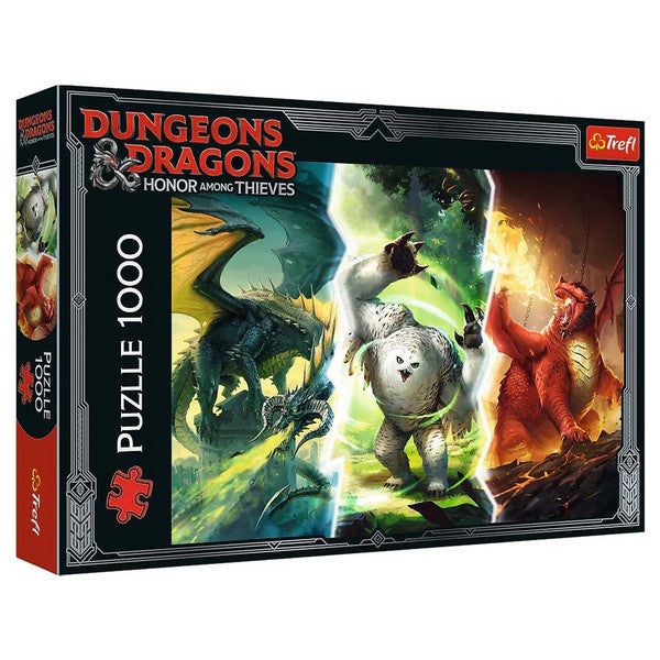 Dungeons & Dragons Legendary Monsters of Faerun 1000-piece puzzle box featuring vibrant artwork of iconic fantasy creatures.