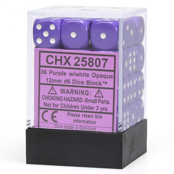 Chessex: d6 Dice 12mm Opaque Purple/White (36)