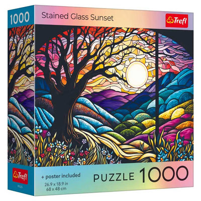Puzzle: Stained Glass Sunset - 1000 Piece (with Poster)