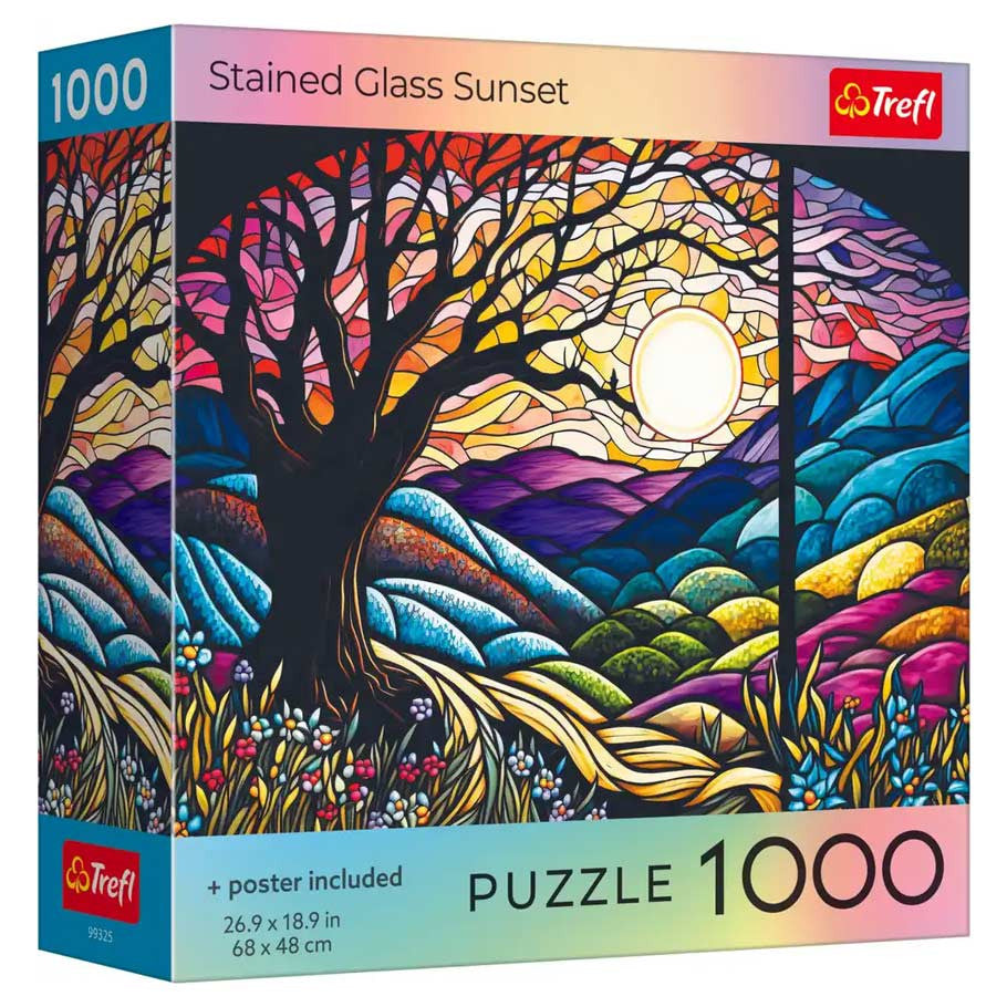 Puzzle: Stained Glass Sunset - 1000 Piece (with Poster)