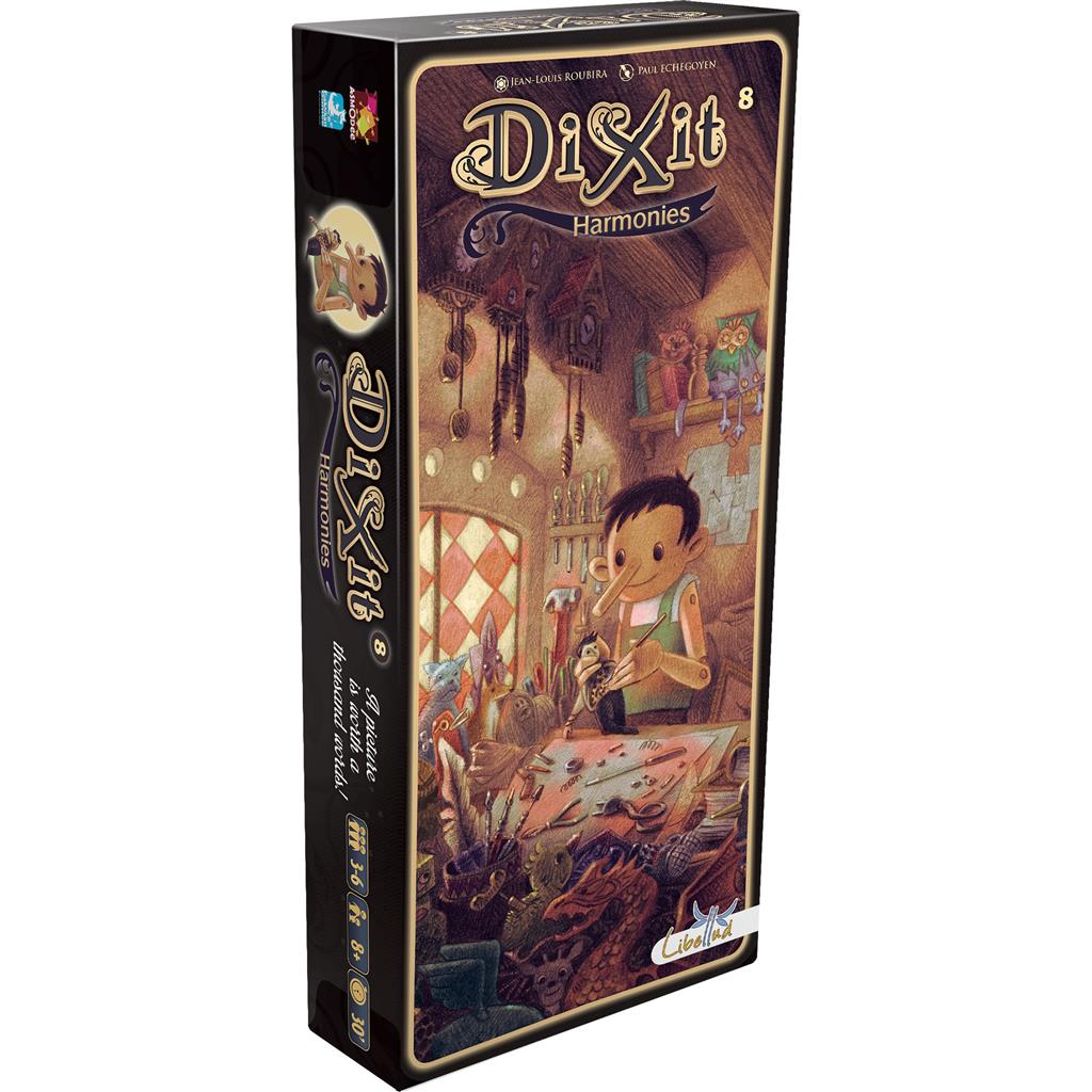 Dixit: Harmonies Expansion box featuring whimsical artwork of a child painting in a cozy, imaginative setting.