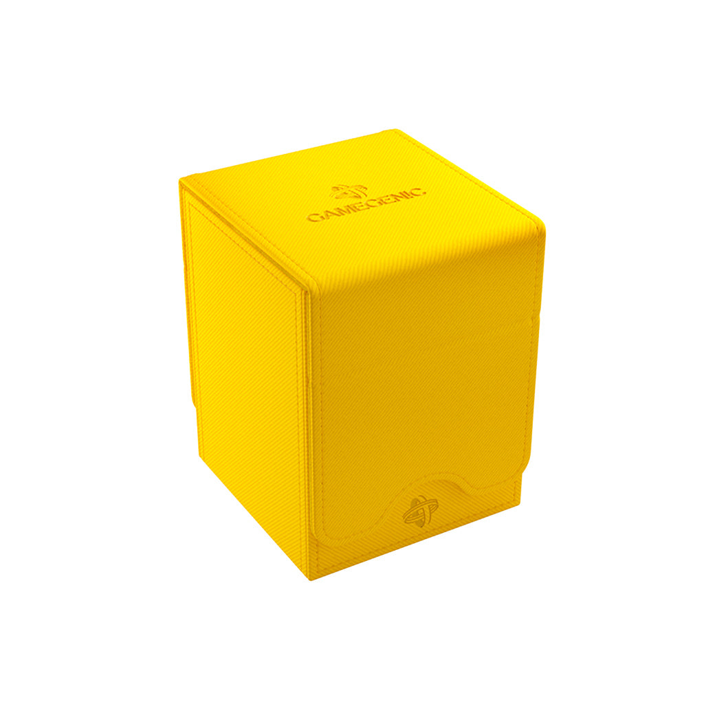 Gamegenic Deck Box Squire 100+ XL in bright yellow, designed for storing and protecting trading cards and game accessories.