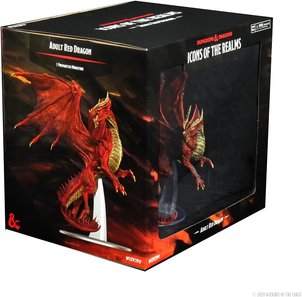 Premium figure of an Adult Red Dragon from Dungeons & Dragons, displayed in a box labeled Icons of the Realms.