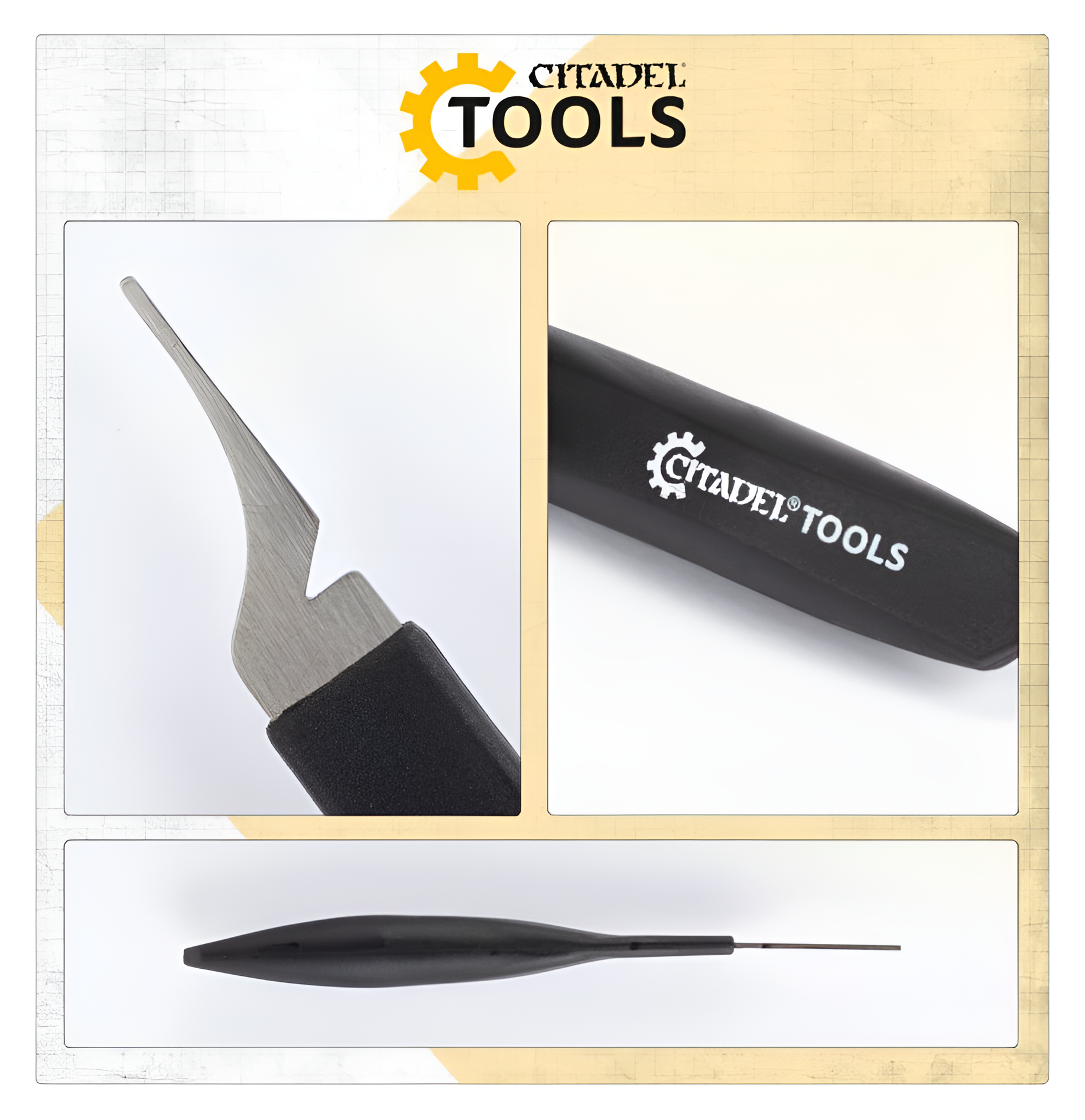 Citadel Tools mouldline remover with a curved metal blade and ergonomic handle for precision model cleaning.