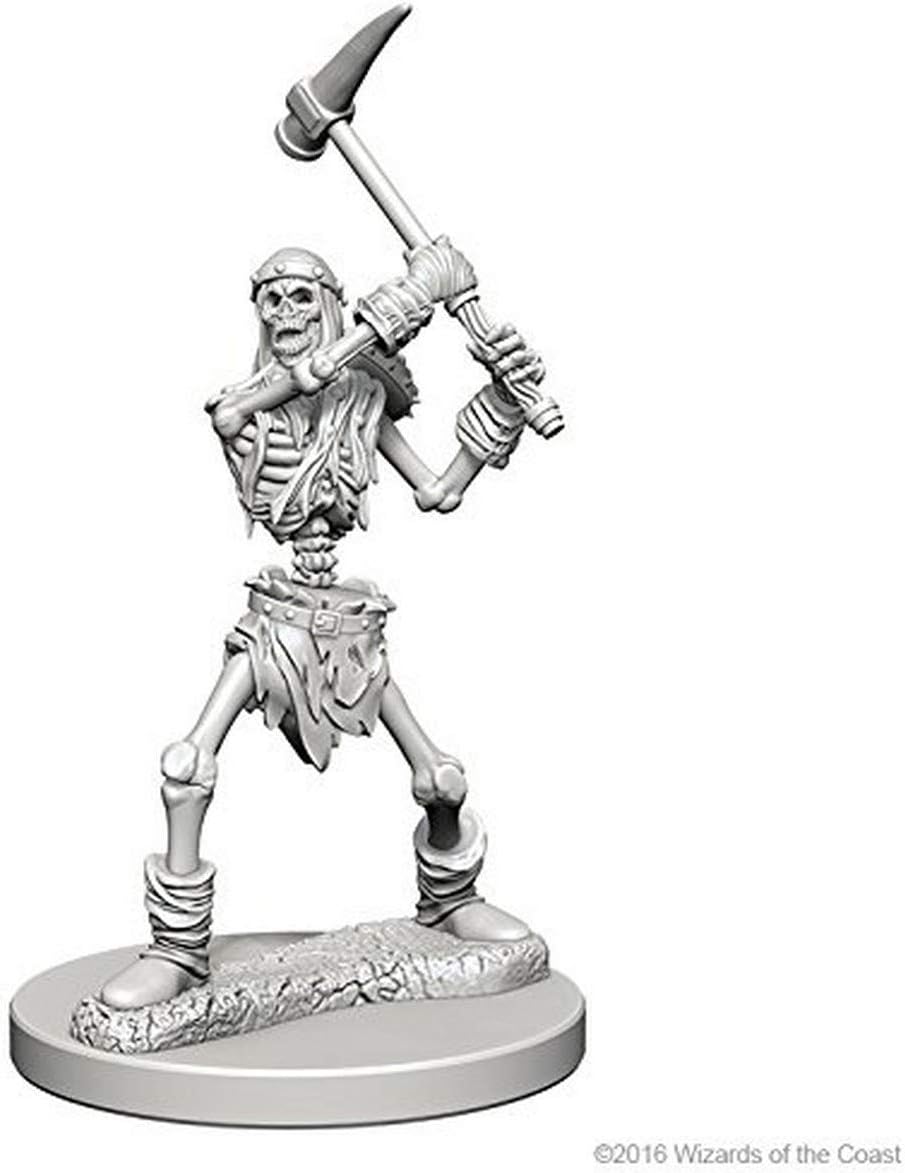 Unpainted Dungeons & Dragons miniature of a skeleton warrior wielding a weapon, designed for tabletop gaming.