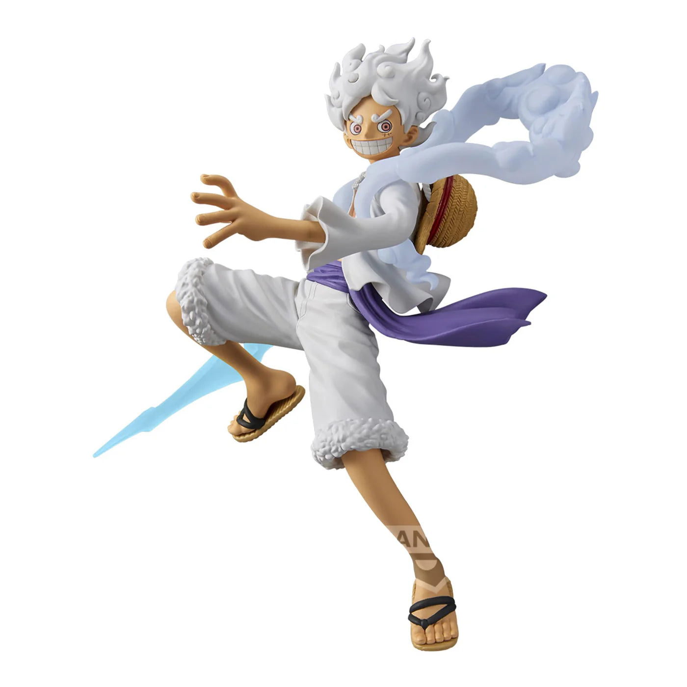 Banpresto One Piece Grandline Series figure of Monkey D. Luffy in Gear 5, striking a dynamic pose with a determined expression.