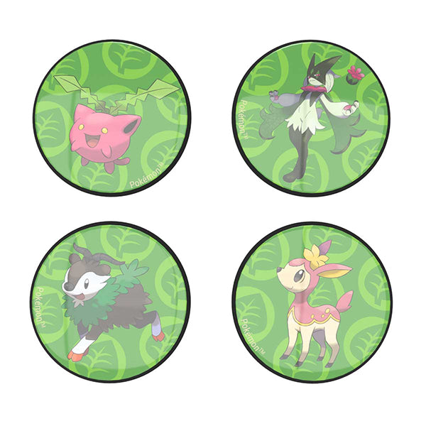 Deckbox featuring Pokémon characters in a green meadow design, showcasing vibrant illustrations of four Pokémon.