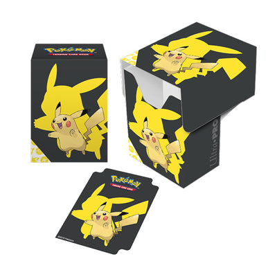 PRO 80+ Pokémon deck box featuring Pikachu design, includes matching card sleeve for card protection.