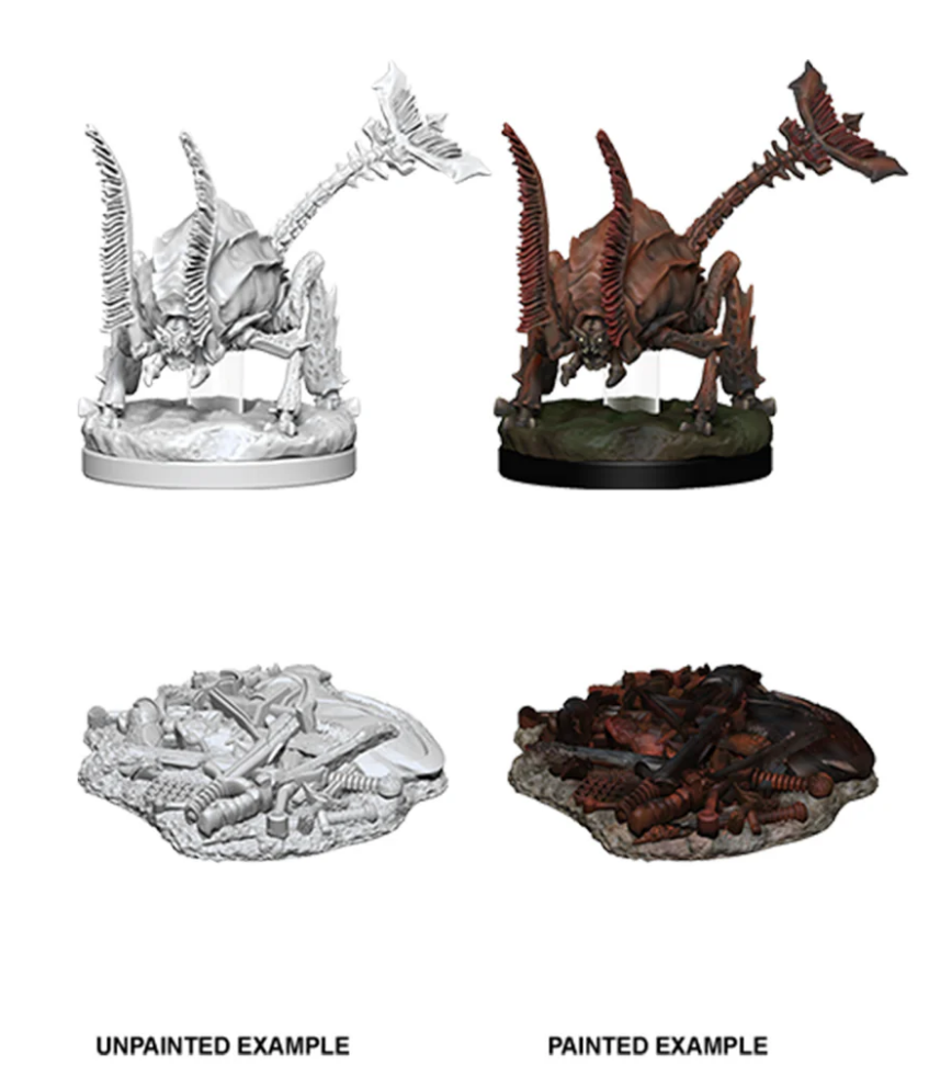 Unpainted and painted examples of Nolzur's Marvelous Miniatures Rust Monster for Dungeons & Dragons tabletop games.