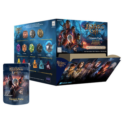 Baldur's Gate 3 Treasure Pack featuring collectible items and artwork, designed for Dungeons & Dragons enthusiasts.