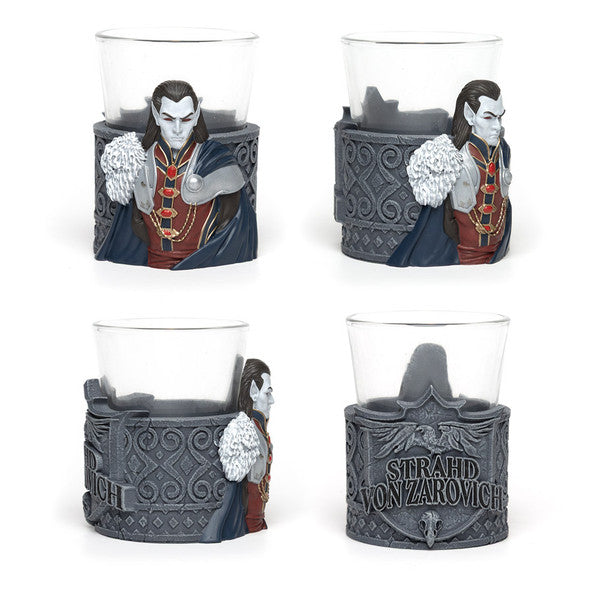 Dungeons & Dragons mini dice cups featuring Strahd von Zarovich design, ideal for tabletop gaming enthusiasts.