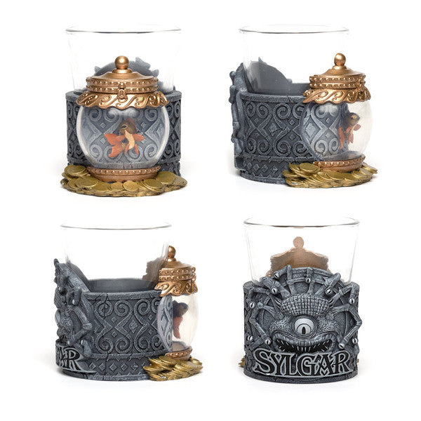 Dungeons & Dragons Mini Dice Cups Series Two featuring intricate designs and fantasy-themed elements, ideal for gaming.