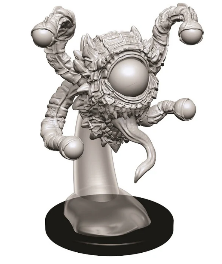 Unpainted Dungeons & Dragons miniature featuring a Spectator creature with multiple eyestalks and a central eye.